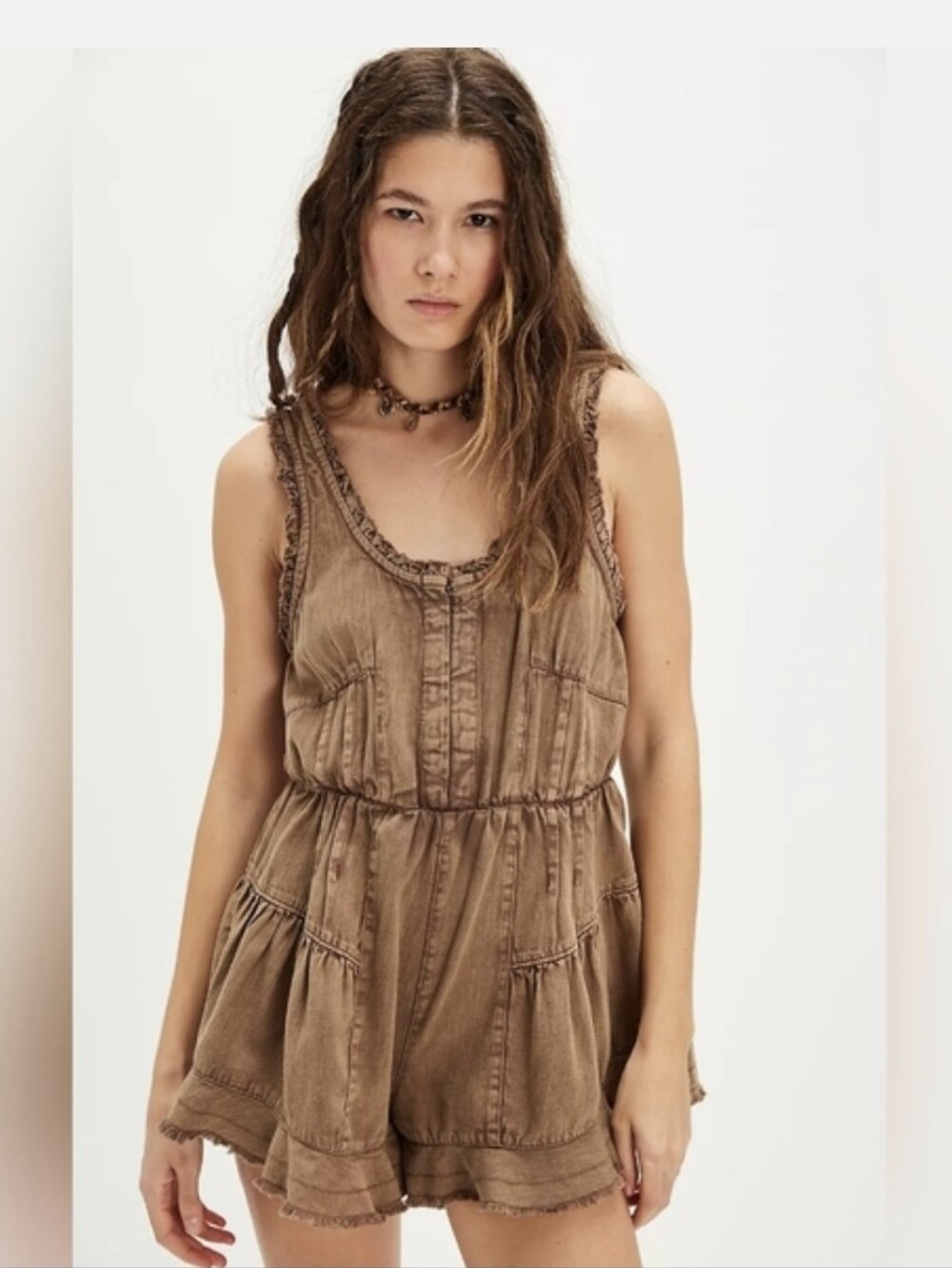 Free People We The Free Nikita Romper in Chocolate Mouse Size XS New w TAGS